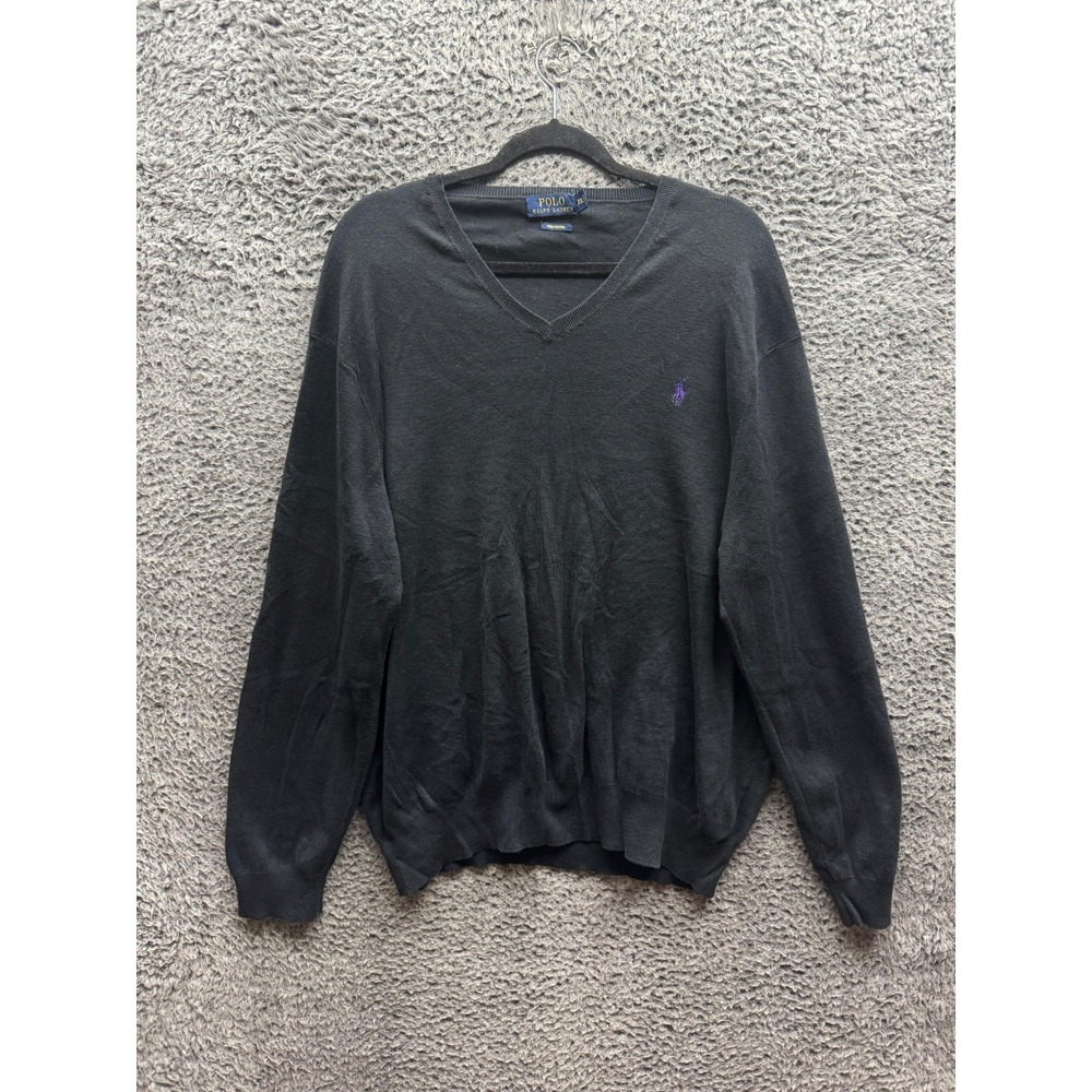 Polo Ralph Lauren Pima Cotton Knitted V-Neck Pullover Sweater Black Men Size XXL
